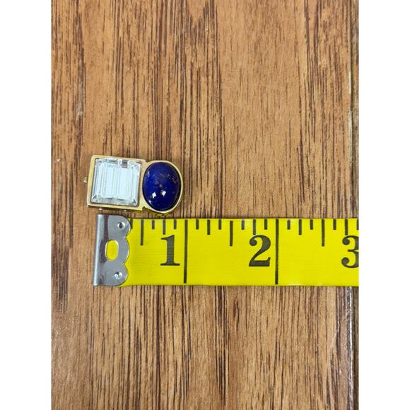 B48 Carolee Clip On Earrings Vintage Gold Tone Faux Lapis Cabochon Statement - Picture 5 of 7